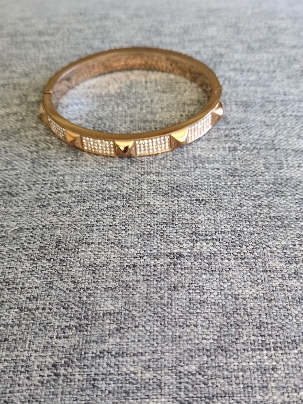 Rose Gold Pyramid Stud Crystal Pavé Hinged Bangle Bracelet